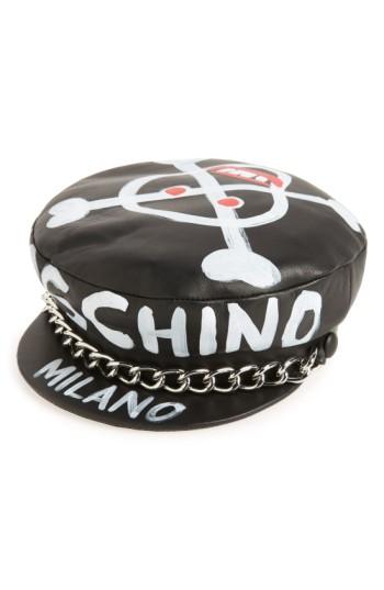Women's Moschino Skulls Leather Cap - Black