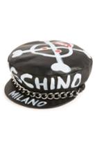 Women's Moschino Skulls Leather Cap - Black