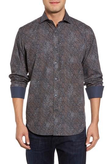 Men's Bugatchi Classic Fit Floral Diamond Sport Shirt, Size - Blue