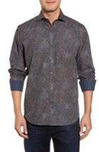 Men's Bugatchi Classic Fit Floral Diamond Sport Shirt, Size - Blue