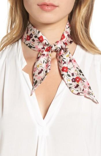 Women's Kate Spade New York Bohemian Floral Silk Skinny Scarf, Size - Pink