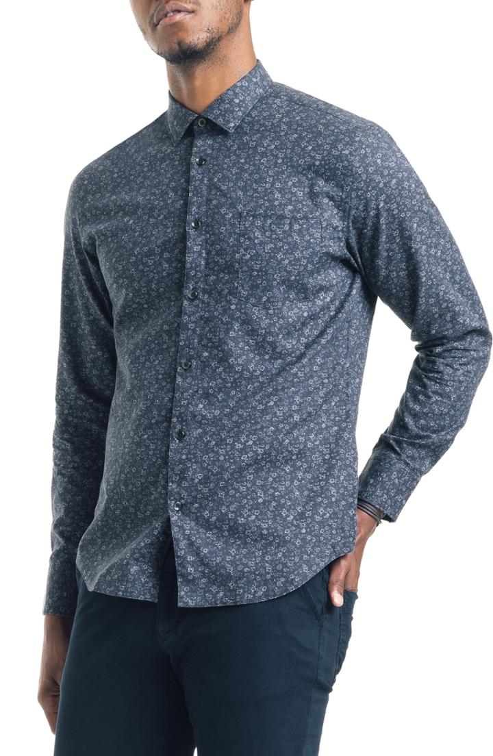 Men's Good Man Brand Slim Fit Floral Sport Shirt - Blue