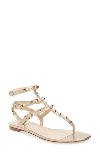 Women's Valentino 'rockstud' Gladiator Sandal .5us / 35.5eu - Metallic