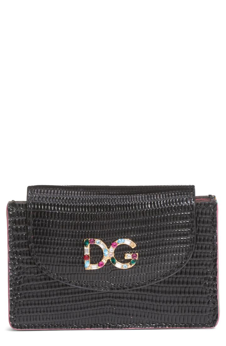 Women's Dolce & Gabbana Crystal Logo Embossed Leather Wallet -