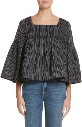 Women's Co Stripe Crinkle Cotton Blend Swing Top - Black