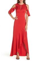 Women's Ml Monique Lhuillier Ruffle Cold Shoulder Gown - Red