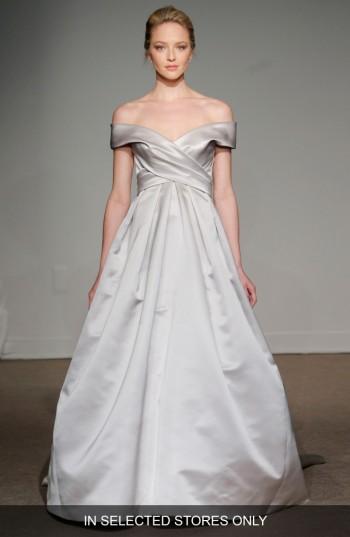 Women's Anna Maier Couture Elizabeth Off The Shoulder Silk Gown, Size - White