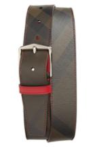 Men's Burberry Leather Belt - Chocolate/ Red