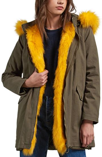 Women's Volcom Pow Now Removable Faux Fur Trim Parka - Green