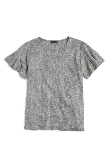 Women's J.crew Linen Flutter Sleeve Tee, Size - Grey