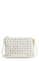 Emperia Perforated Floral Faux Leather Crossbody Clutch - White