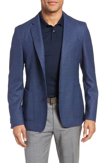 Men's Boss Nold Trim Fit Check Wool Sport Coat R - Blue