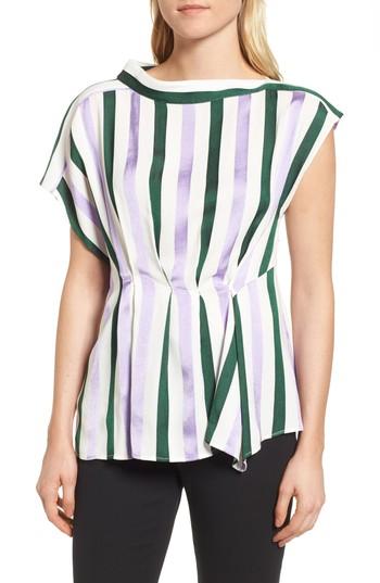 Women's Lewit Stripe Draped Peplum Top - Green