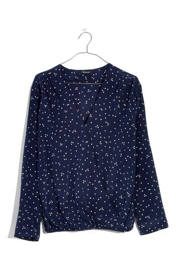 Women's Madewell Faux Wrap Silk Top, Size - Blue