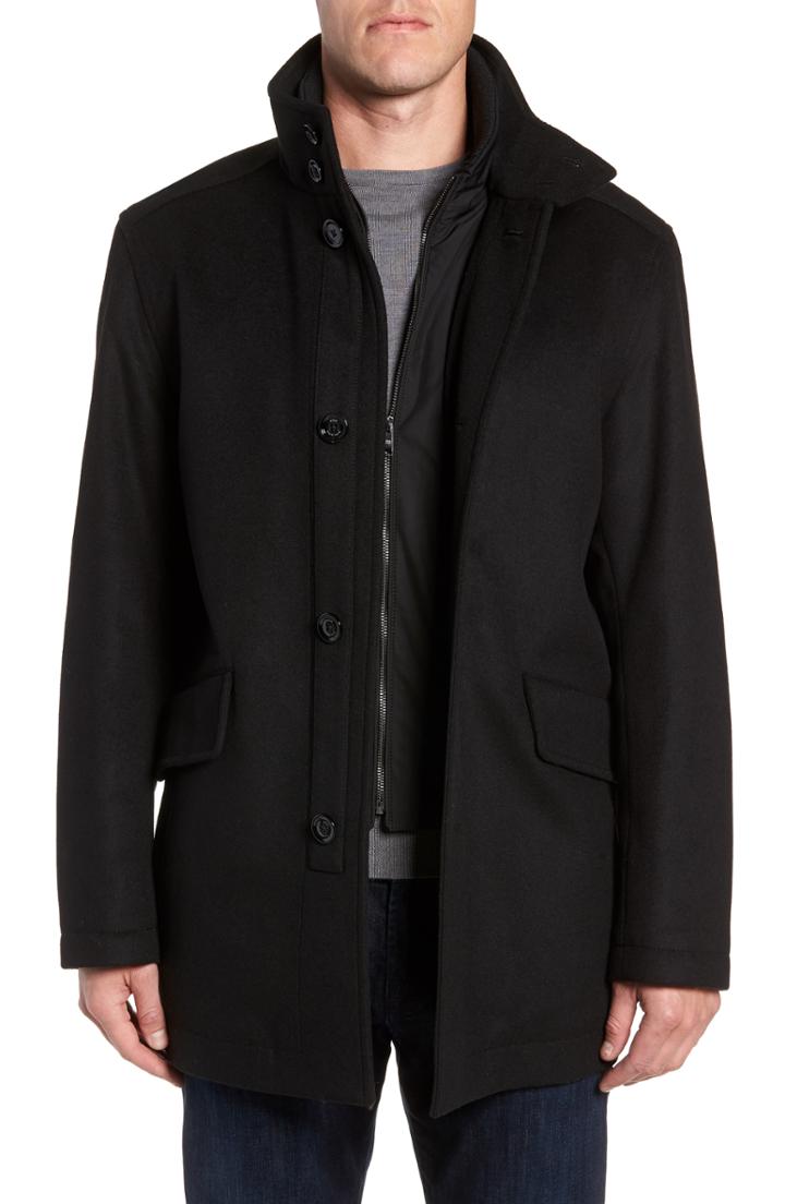 Men's Boss Coxtan Wool Fit Car Coat, Size 38r - Black