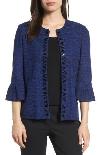Women's Ming Wang Embellished Kint Jacket - Blue