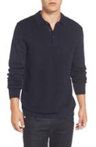 Men's French Connection Textured Long Sleeve Polo, Size - Blue