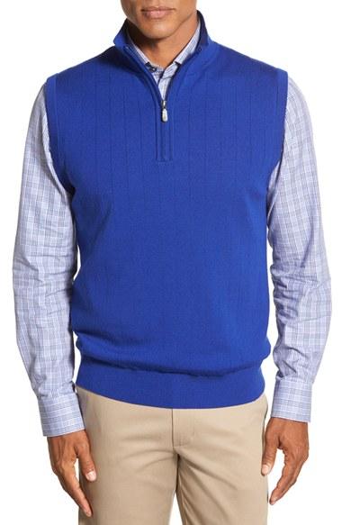 Men's Bobby Jones Quarter Zip Wool Sweater Vest - Blue
