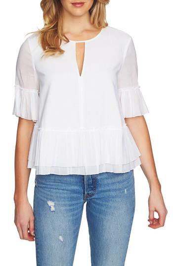 Women's 1.state Keyhole Peplum Blouse, Size - White