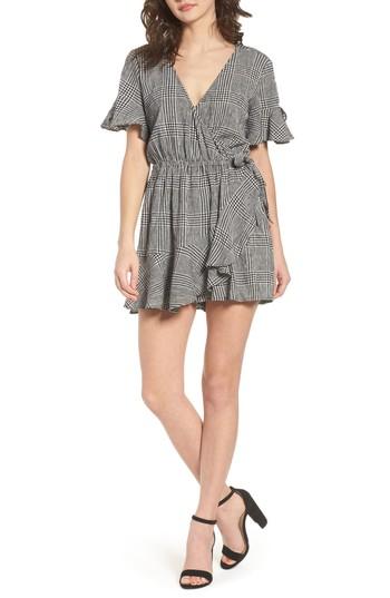 Women's Bp. Glen Plaid Wrap Style Romper, Size - Black