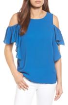 Petite Women's Bobeau Cold Shoulder Ruffle Sleeve Top P - Blue