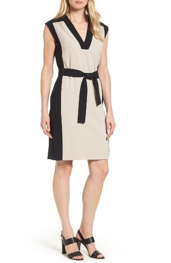 Women's Boss Hakordia1 Belted Colorblock Crepe Dress R - Beige