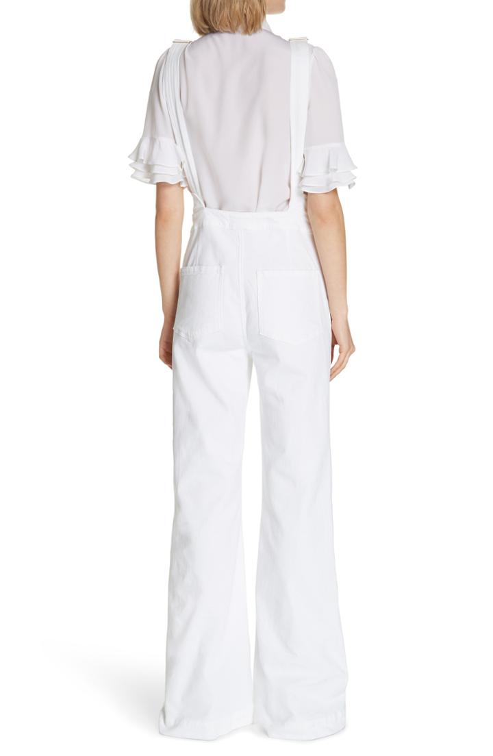 Women's Frame Scalloped Wide Leg Overalls - White