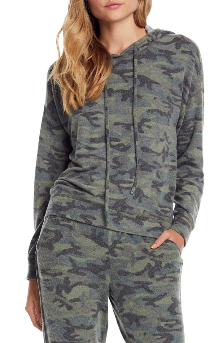 Women's Michael Stars Brushed Camo Hoodie - Green