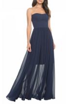 Women's Dress The Population Ella Strapless Crepe Chiffon Gown, Size - Blue