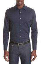Men's Canali Regular Fit Easy Care Geometric Dress Shirt - Blue