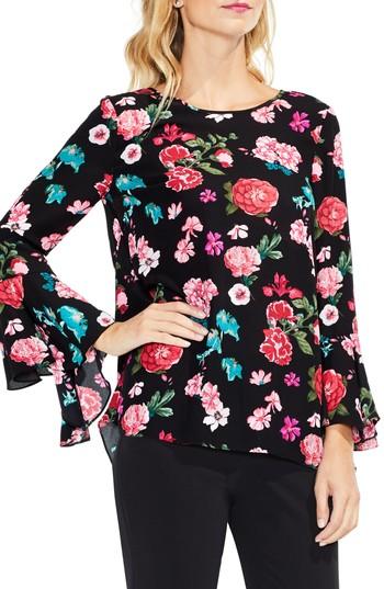 Women's Vince Camuto Floral Heirloom Bell Sleeve Top, Size - Black
