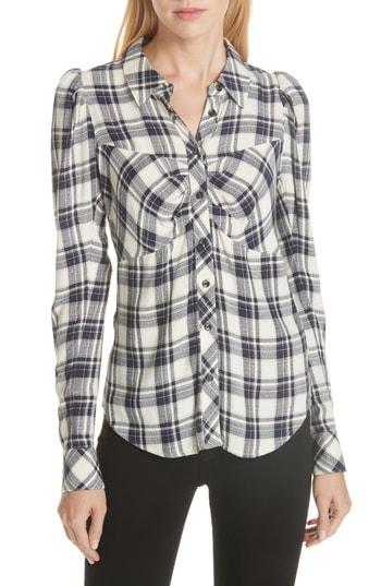 Women's Veronica Beard Candice Plaid Puff Sleeve Top - Blue