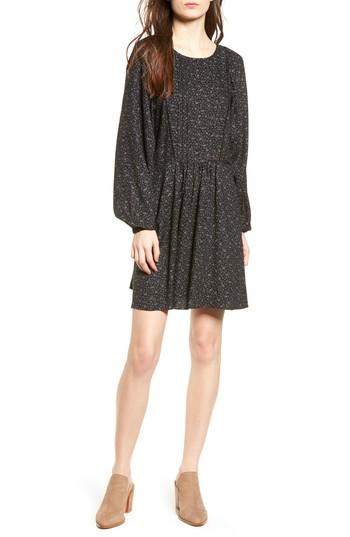 Women's Hinge Print Full Sleeve Minidress, Size - Black