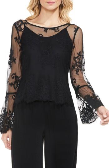 Women's Vince Camuto Bell Sleeve Mesh Lace Blouse - Black