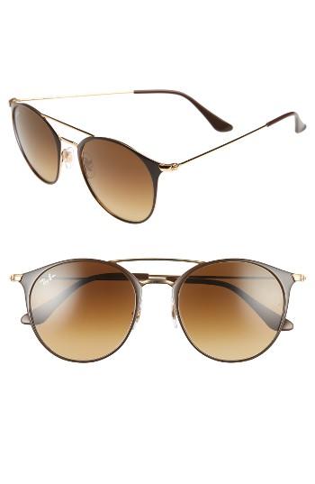 Women's Ray-ban Highstreet 52mm Round Brow Bar Sunglasses - Brown/ Gold