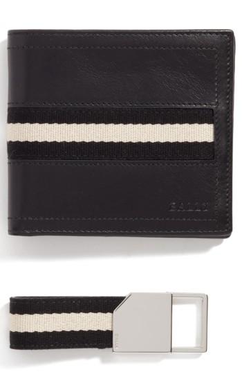 Men's Bally Leather Wallet And Belt Gift Set - Black
