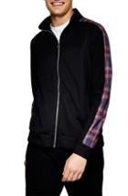 Men's Topman Check Panel Track Jacket - Black
