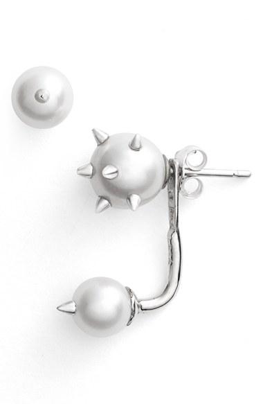 Women's Nektar De Stagni 'new Classics' Spike Cultured Pearl Mismatch Earrings With Earring Jacket