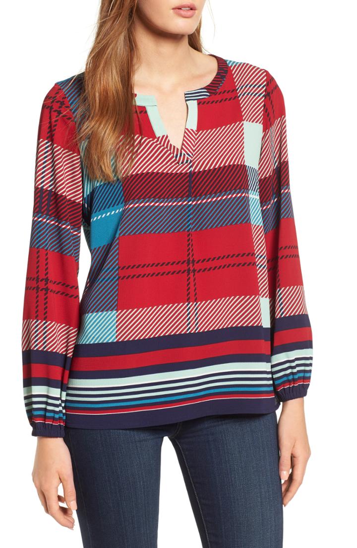 Women's Chaus Banner Plaid Split Neck Top