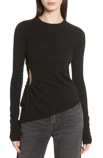 Women's T By Alexander Side Cutout Ruched Merino Wool Sweater - Black