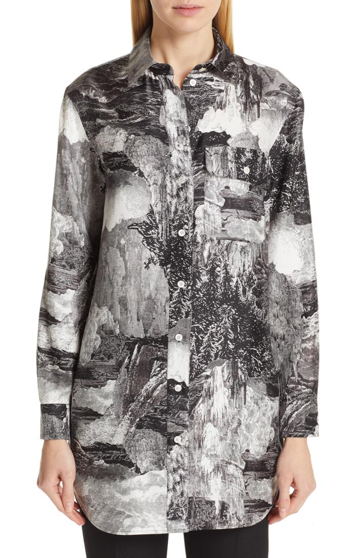 Women's Burberry Chava Print Silk Shirt - Black