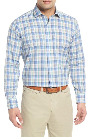 Men's Peter Millar Collection Saronic Regular Fit Melange Check Sport Shirt, Size - Blue
