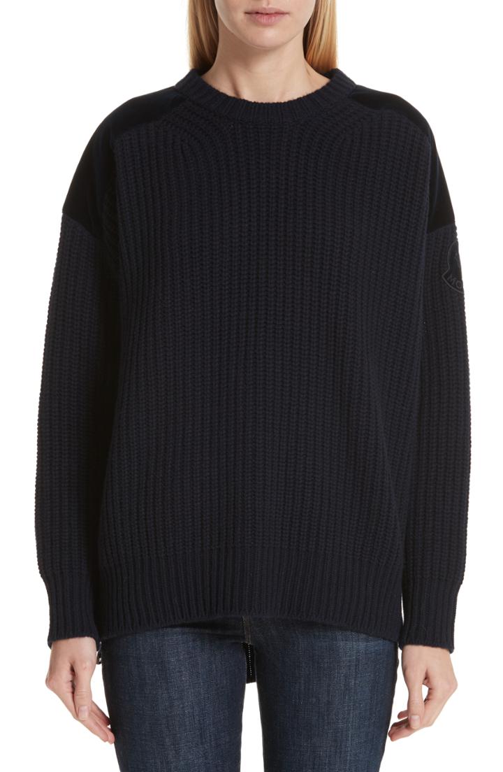 Women's Moncler Genius By Moncler Velvet Trim Wool & Cashmere Sweater
