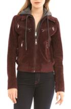 Women's Bagatelle Suede Jacket With Detachable Hood - Burgundy