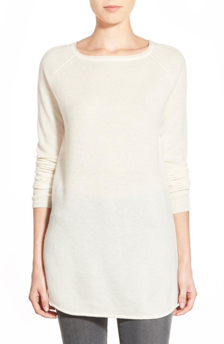 Women's Halogen Shirttail Wool & Cashmere Boatneck Tunic, Size - Ivory