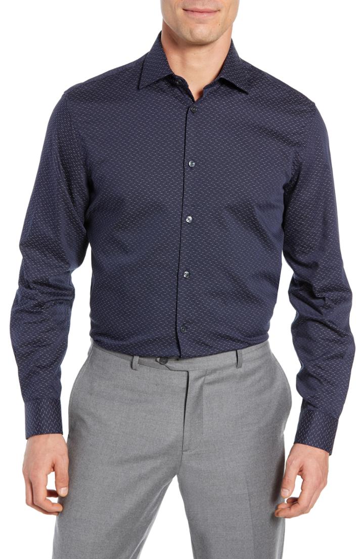 Men's John Varvatos Star Usa Regular Fit Print Sport Shirt R - Blue