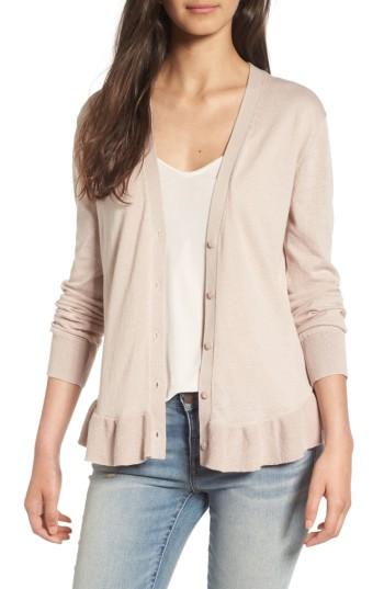 Women's Hinge Ruffle Hem Cardigan - Beige