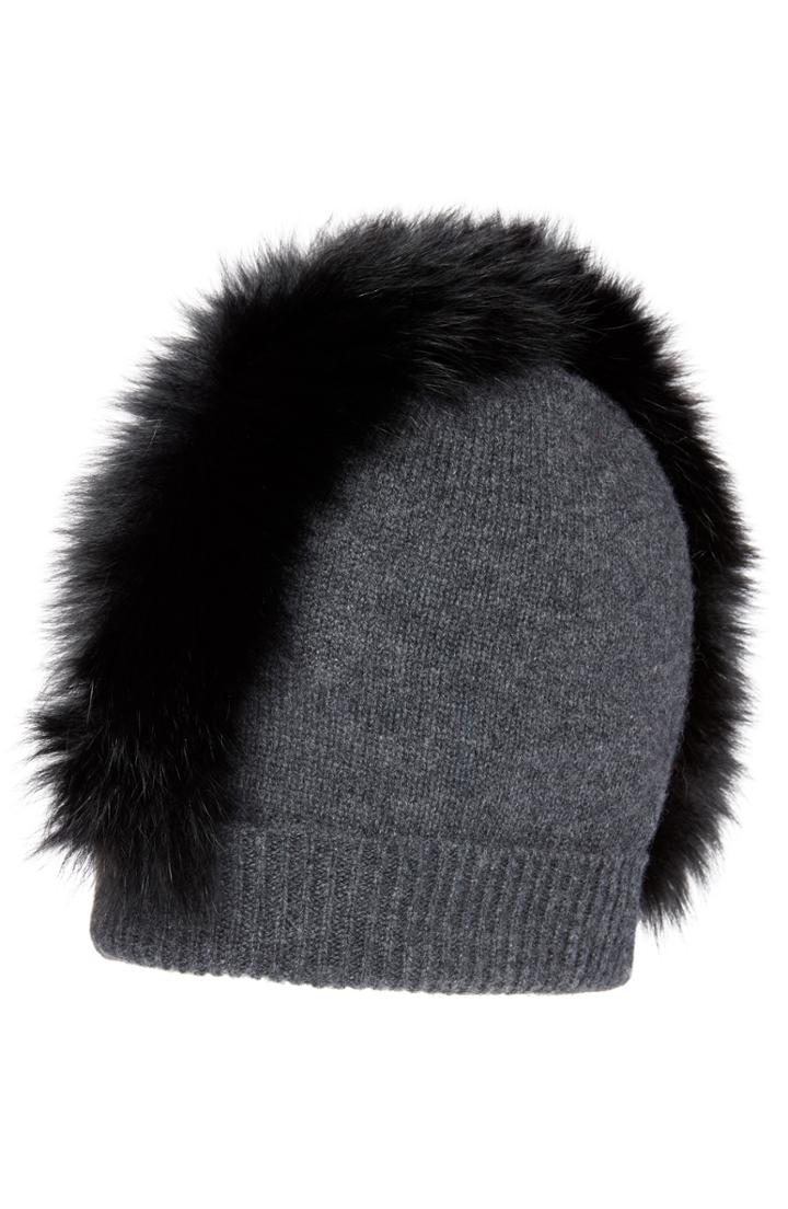 Women's Charlotte Simone Mo Mohawk Cashmere Beanie With Genuine Fox Fur Trim -