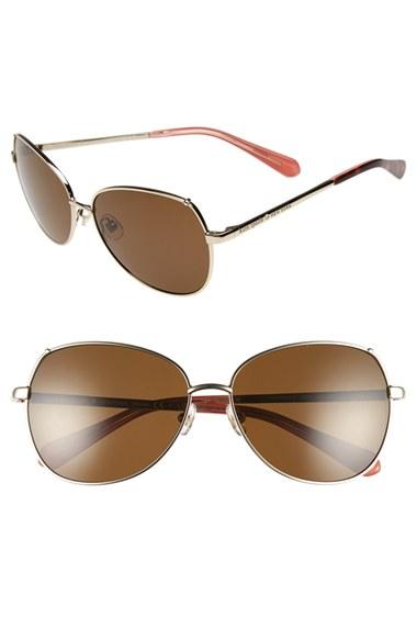 Women's Kate Spade New York 'candida' 57mm Polarized Aviator Sunglasses - Light Gold