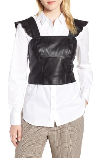 Women's Trouve Flutter Sleeve Leather Bustier, Size - Black